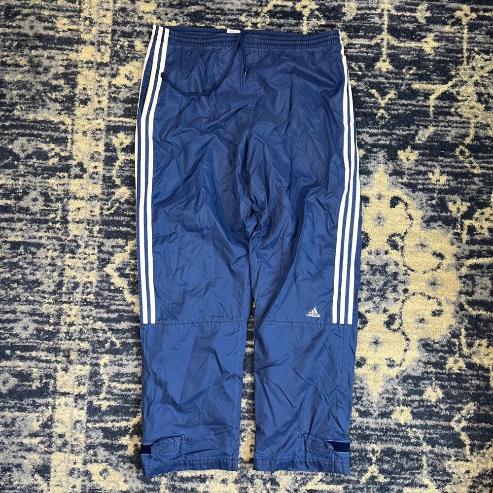 Adidas Mens Navy Blue Three Stripe Track Pants Large Vintage Style Mesh Lined